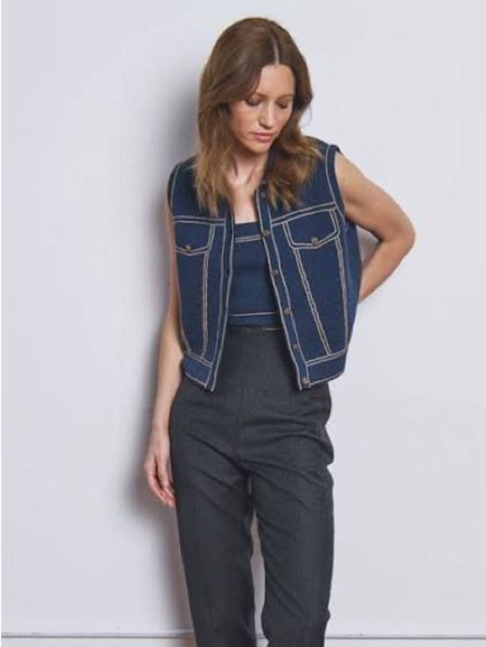 Autumn Cashmere Navy Denim Vest with Matching Tank